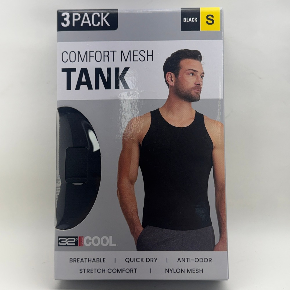 32 Degrees Cool Mens Comfort Mesh Tank Top 3 Pack Black Small Breathable Stretch